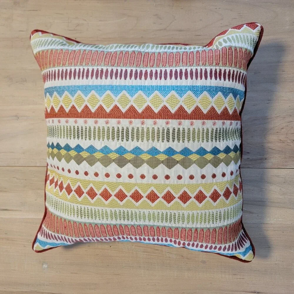 Pier 1 One Imports Square Throw Pillow 19x19 Red Yellow Striped Zip Closure